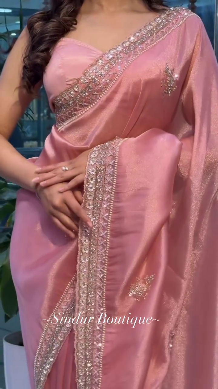 Blush Pink Embroidered Saree