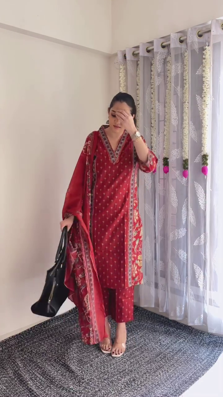 Red Printed Suit Set