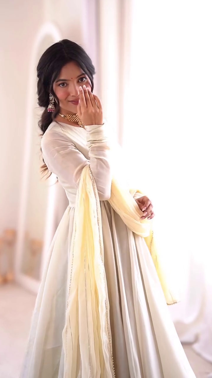 Ivory Gold Anarkali Dress