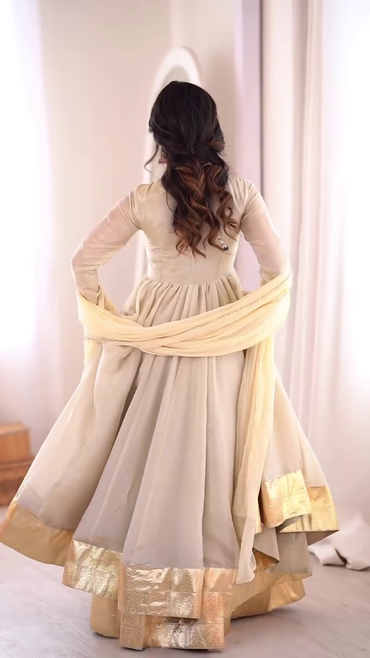Ivory Gold Anarkali Dress
