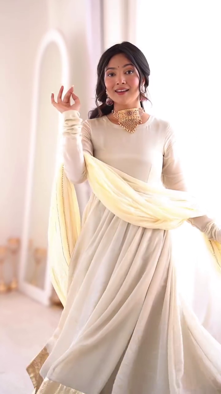 Ivory Gold Anarkali Dress