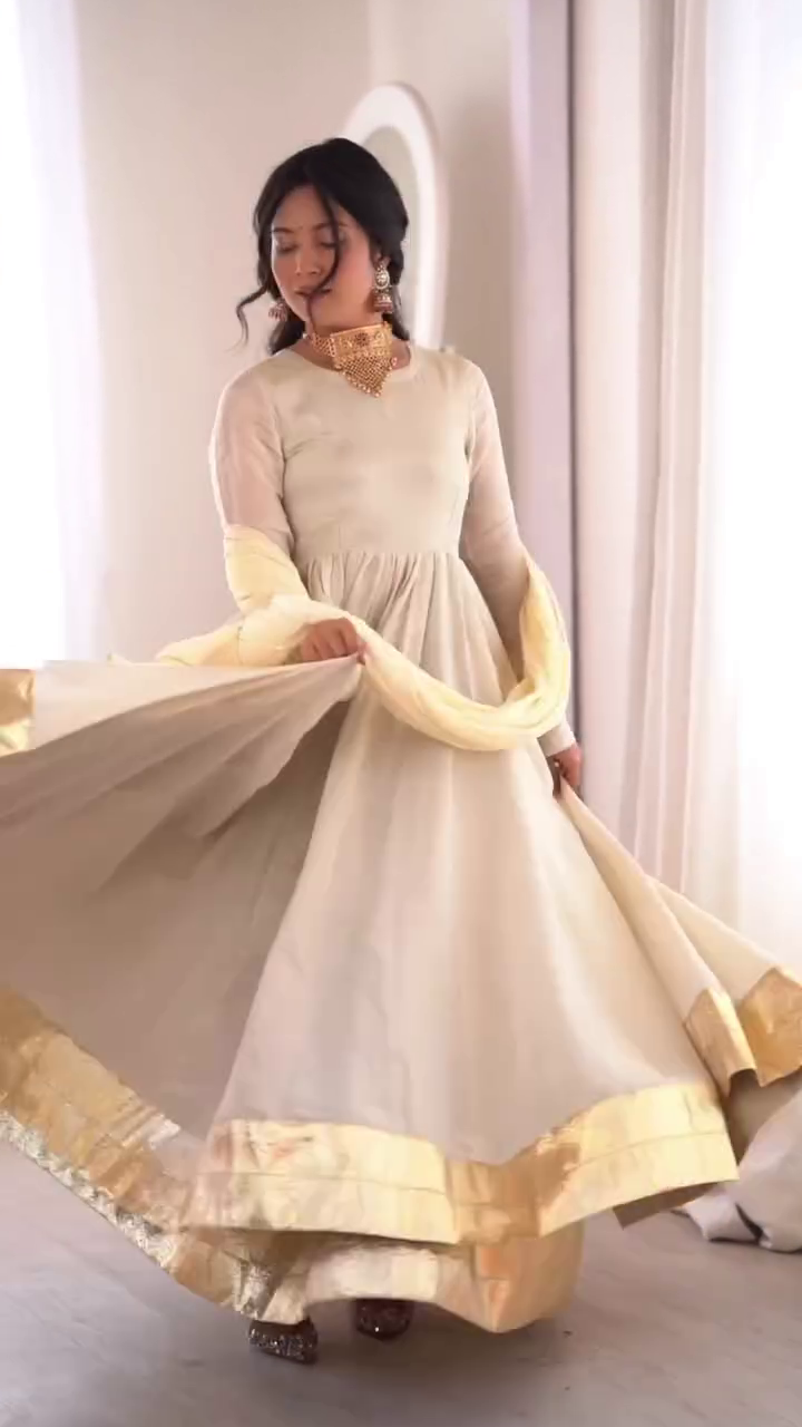 Ivory Gold Anarkali Dress