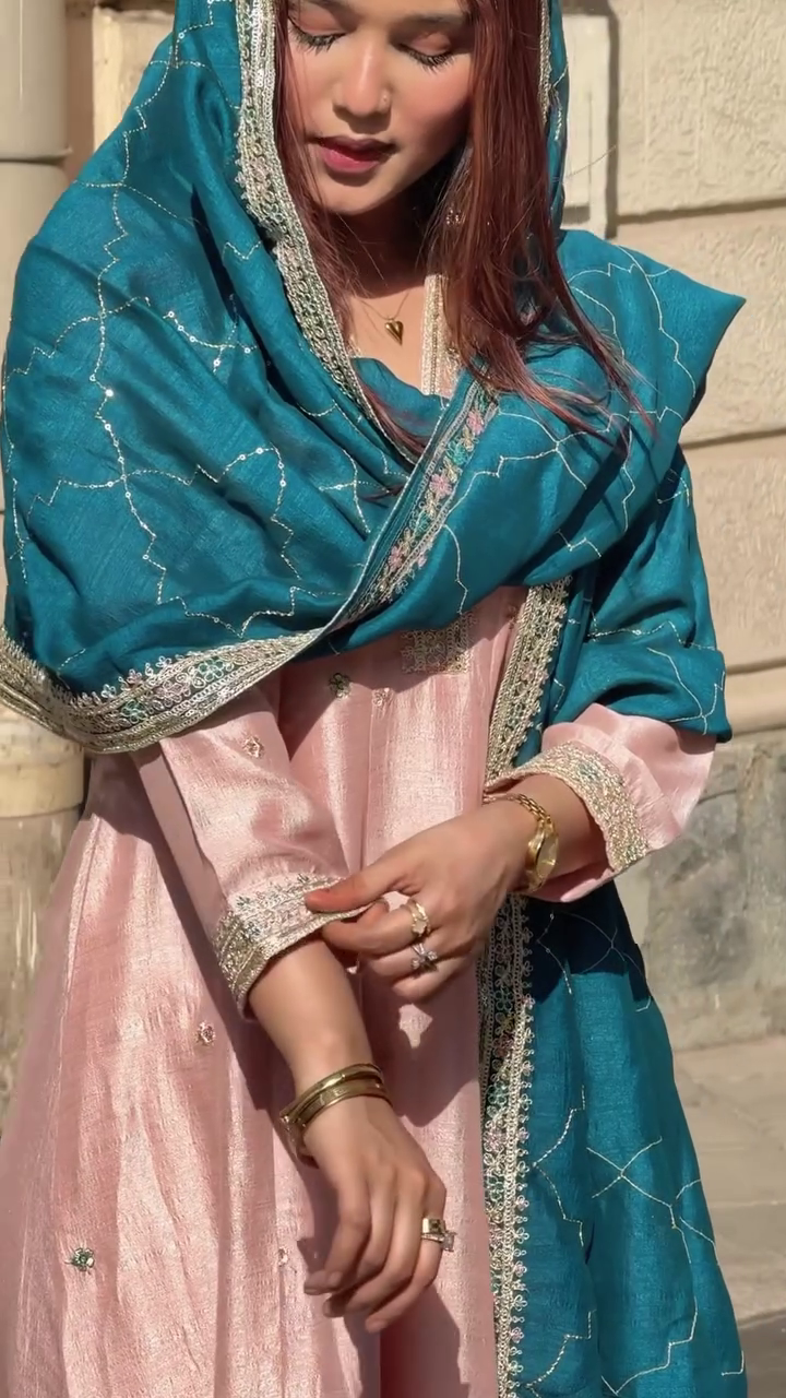 Pink & Teal Ethnic Suit Set