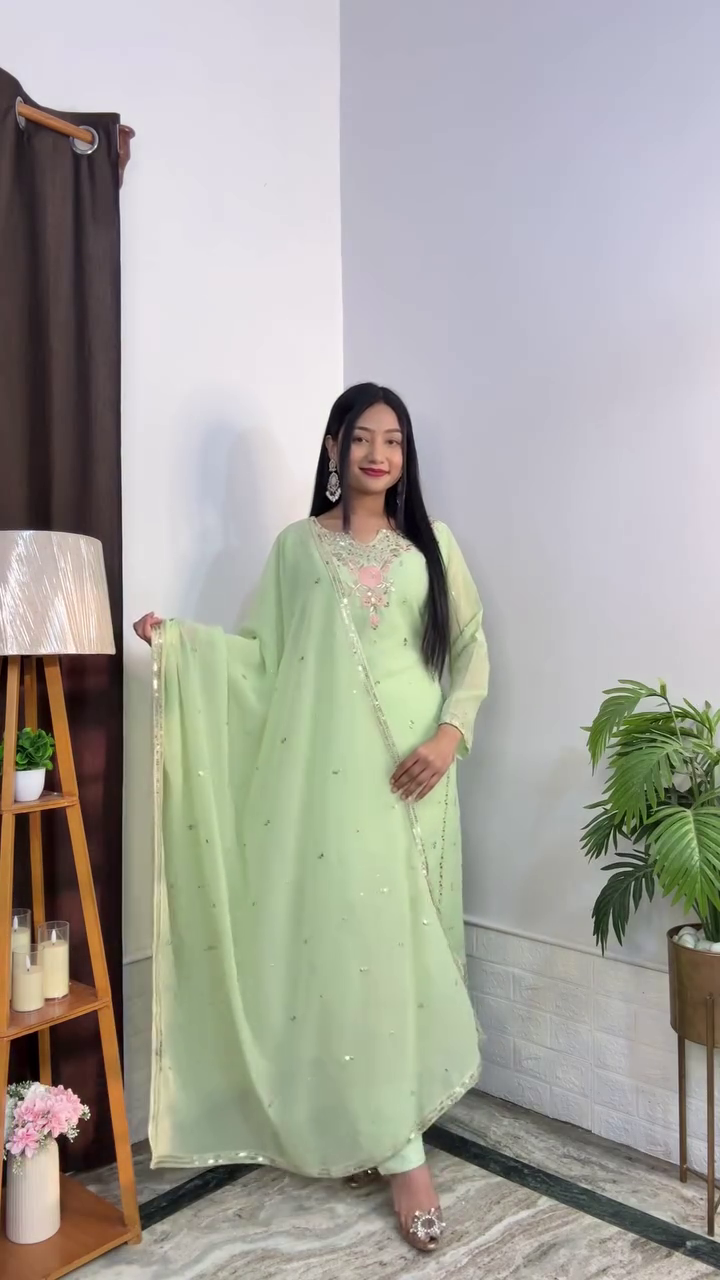 Navy Blue Embroidered Suit Set