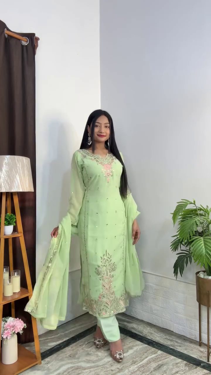 Navy Blue Embroidered Suit Set