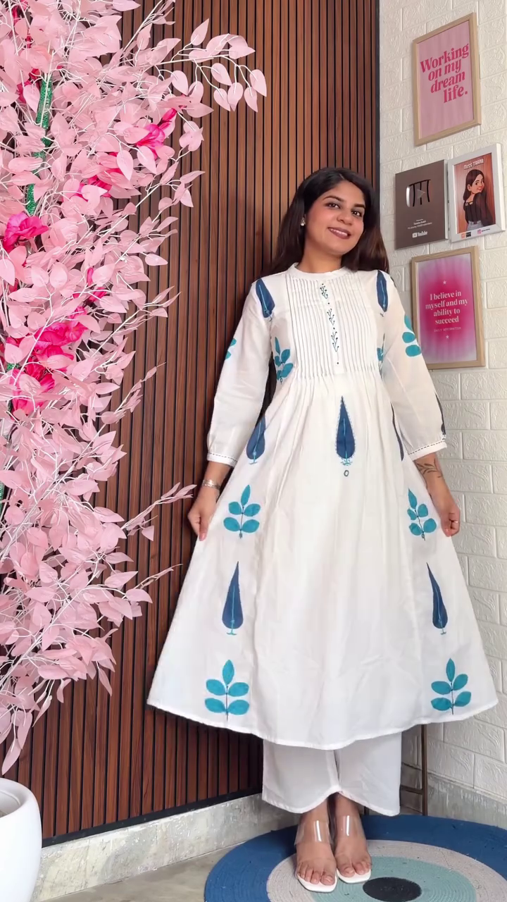 White Printed Anarkali Kurti