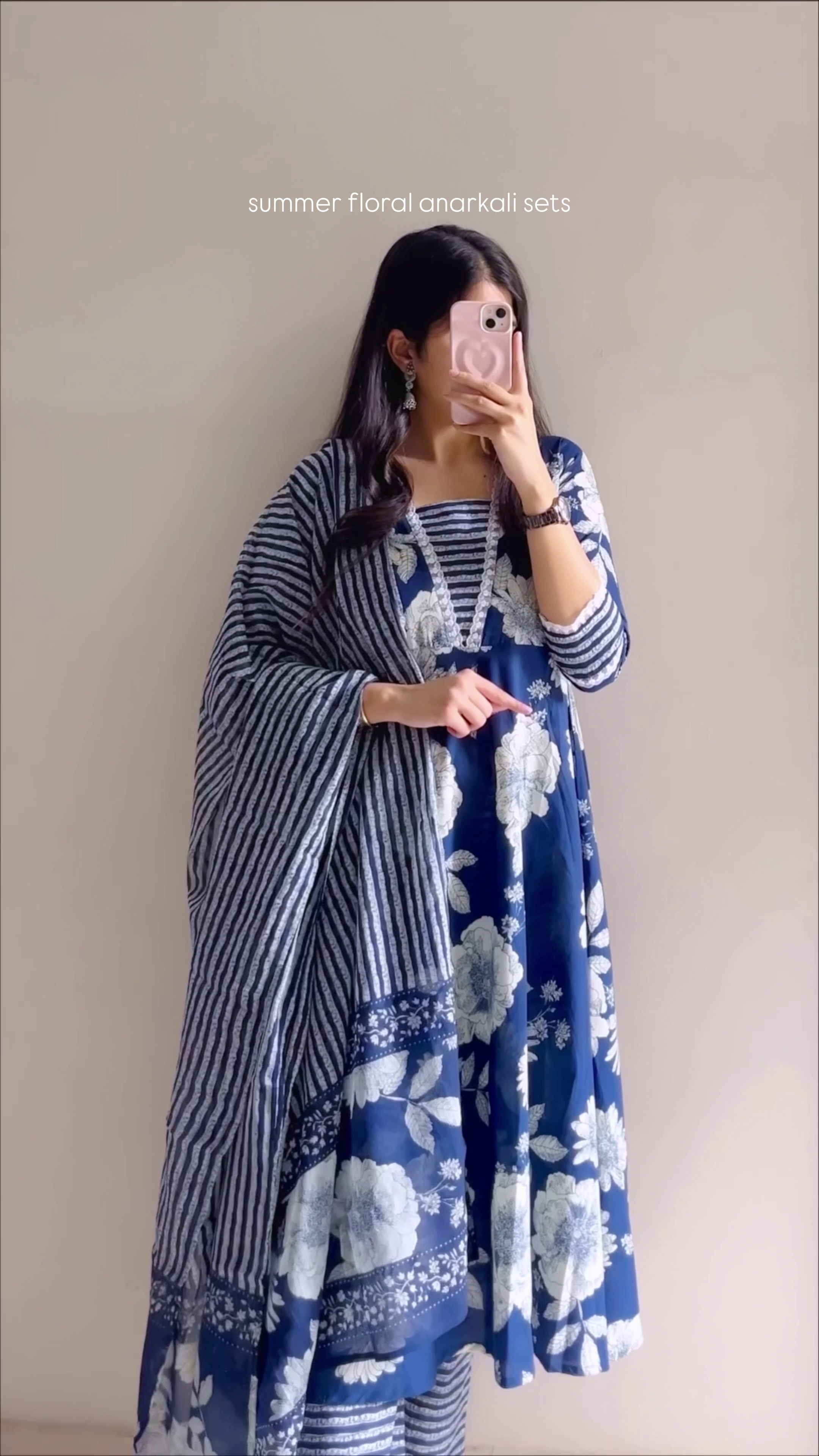 Blue Floral Anarkali Set