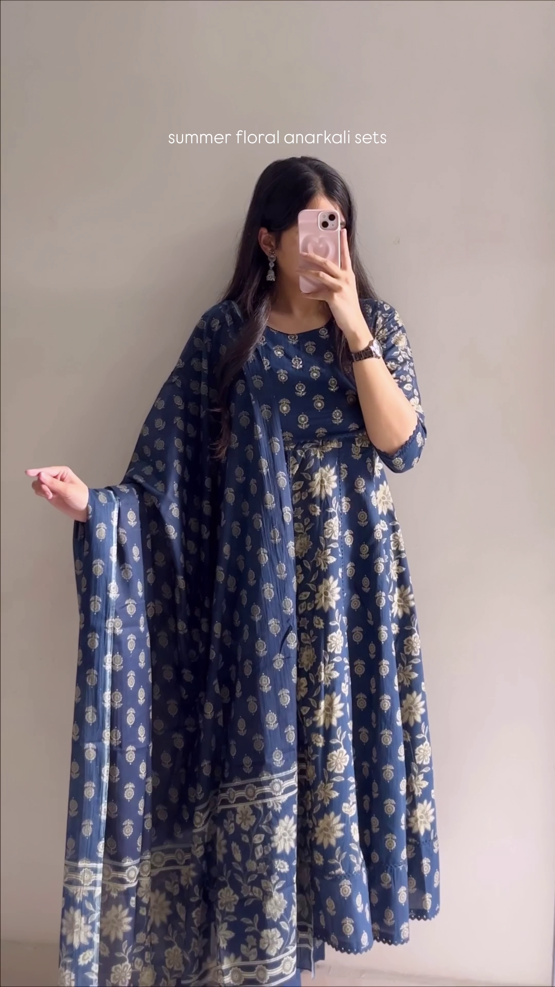 Blue Floral Anarkali Set