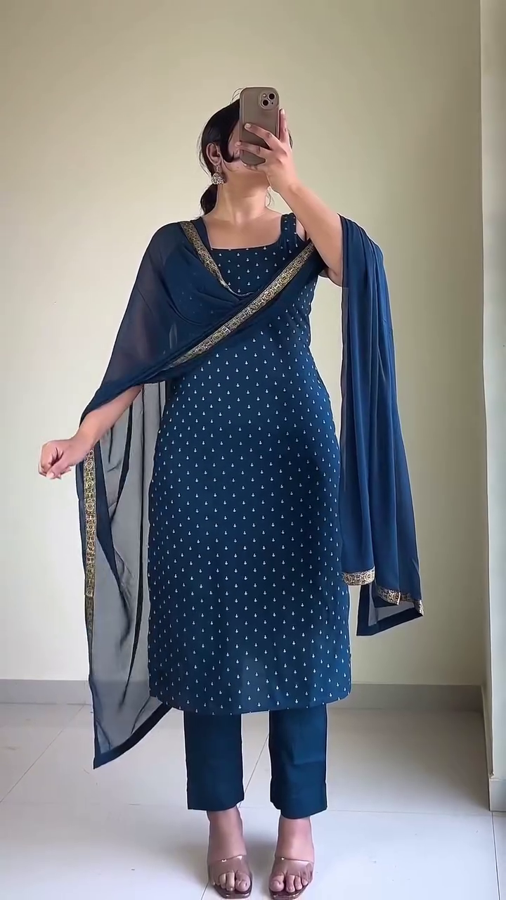 Midnight Indigo Printed Anarkali Set