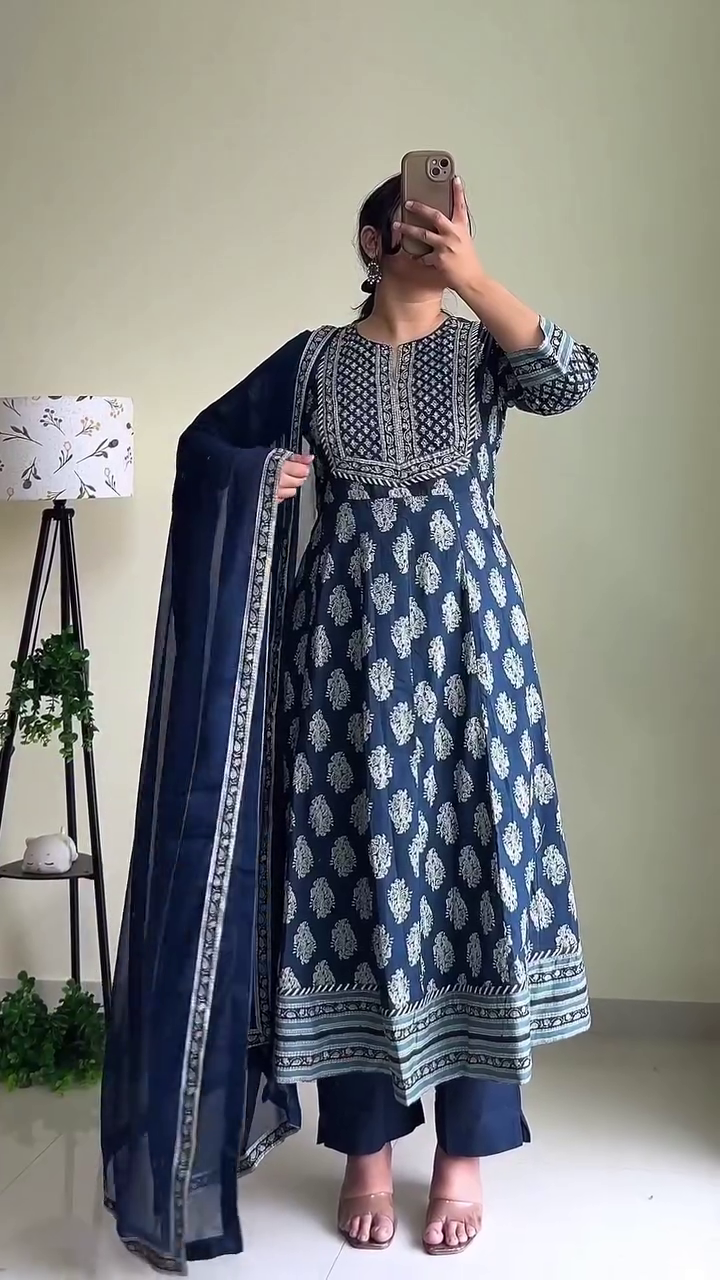 Midnight Indigo Printed Anarkali Set