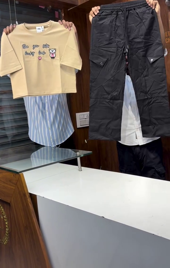 Cute Bear Graphic Tee & Cargo Pants Set