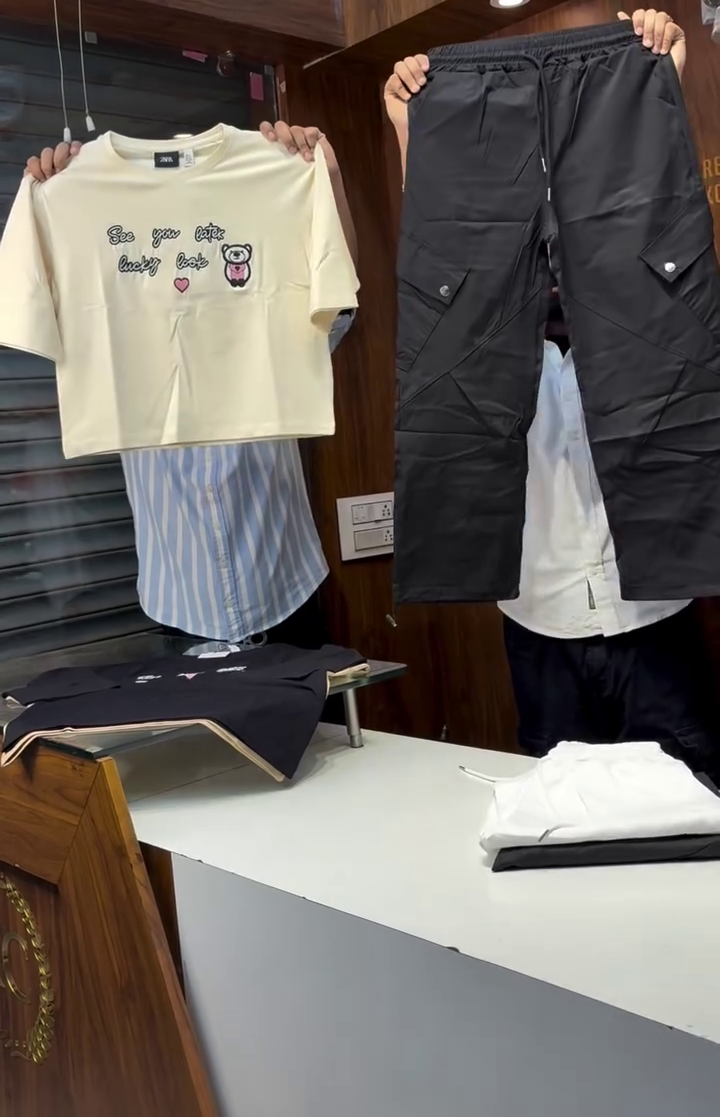 Cute Bear Graphic Tee & Cargo Pants Set