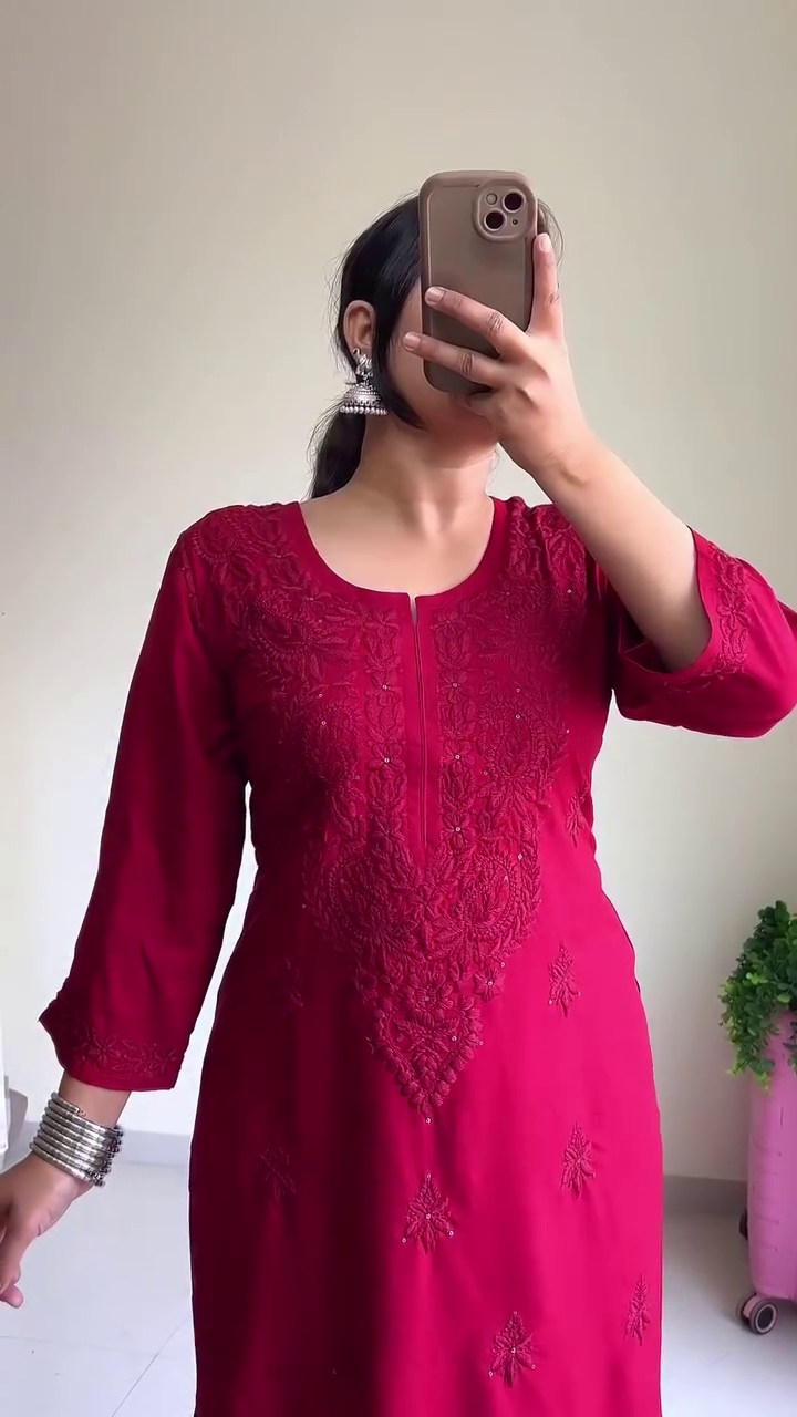 Elegant Embroidered Red Kurti