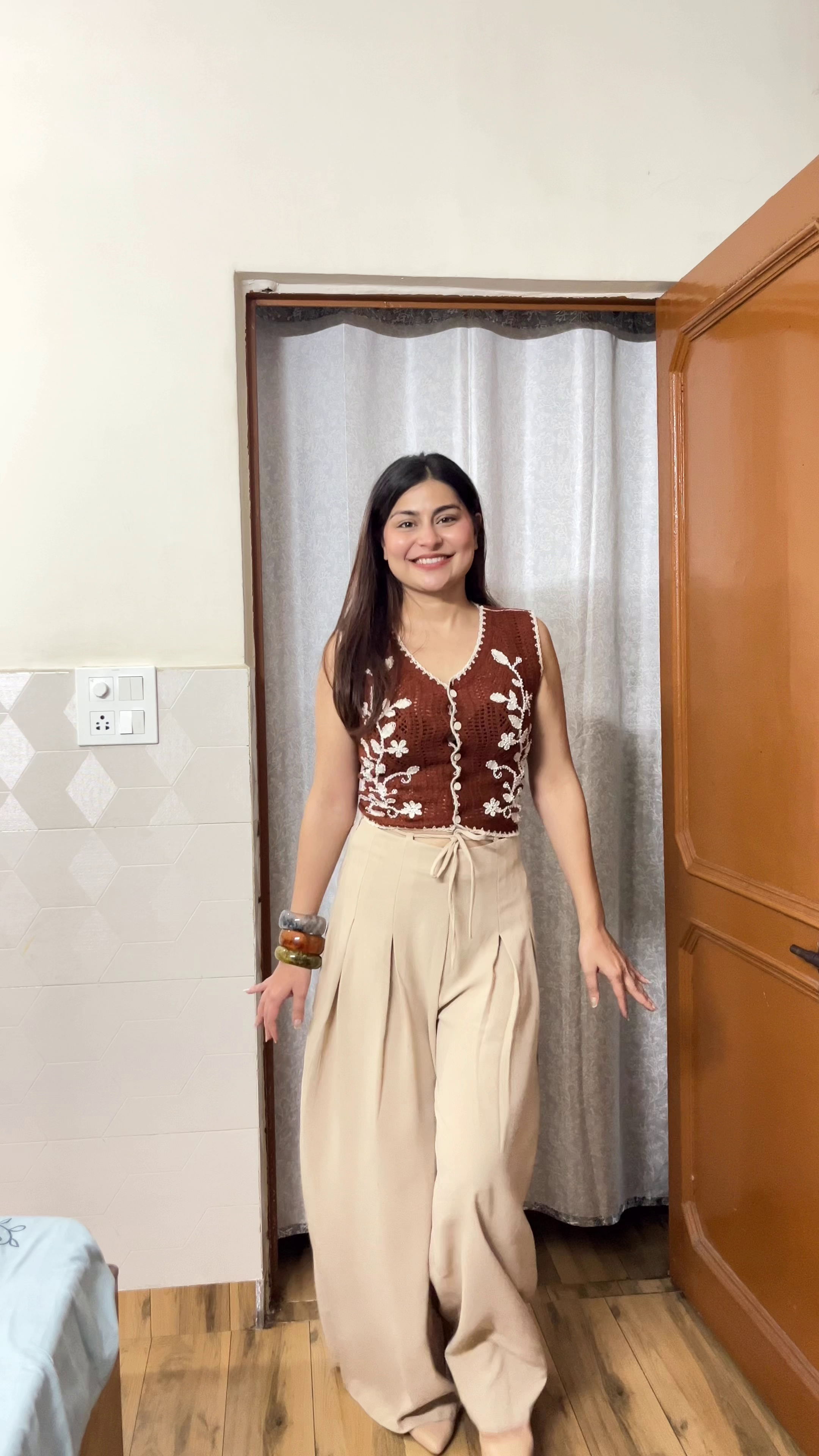 Chic Embroidered Crop Top & Wide-Leg Pants