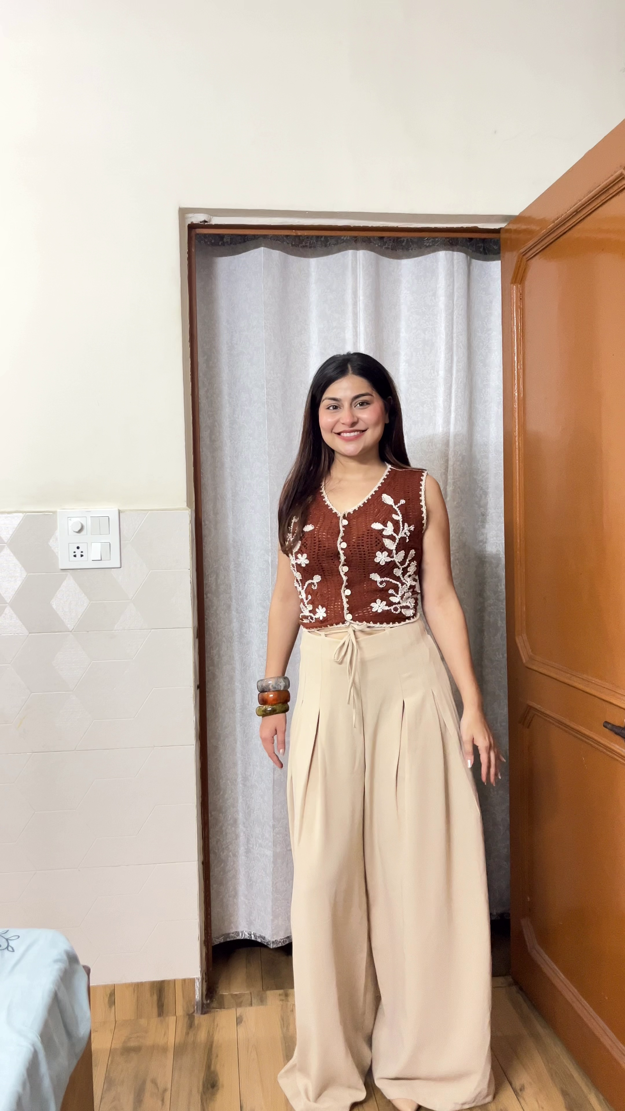 Chic Embroidered Crop Top & Wide-Leg Pants