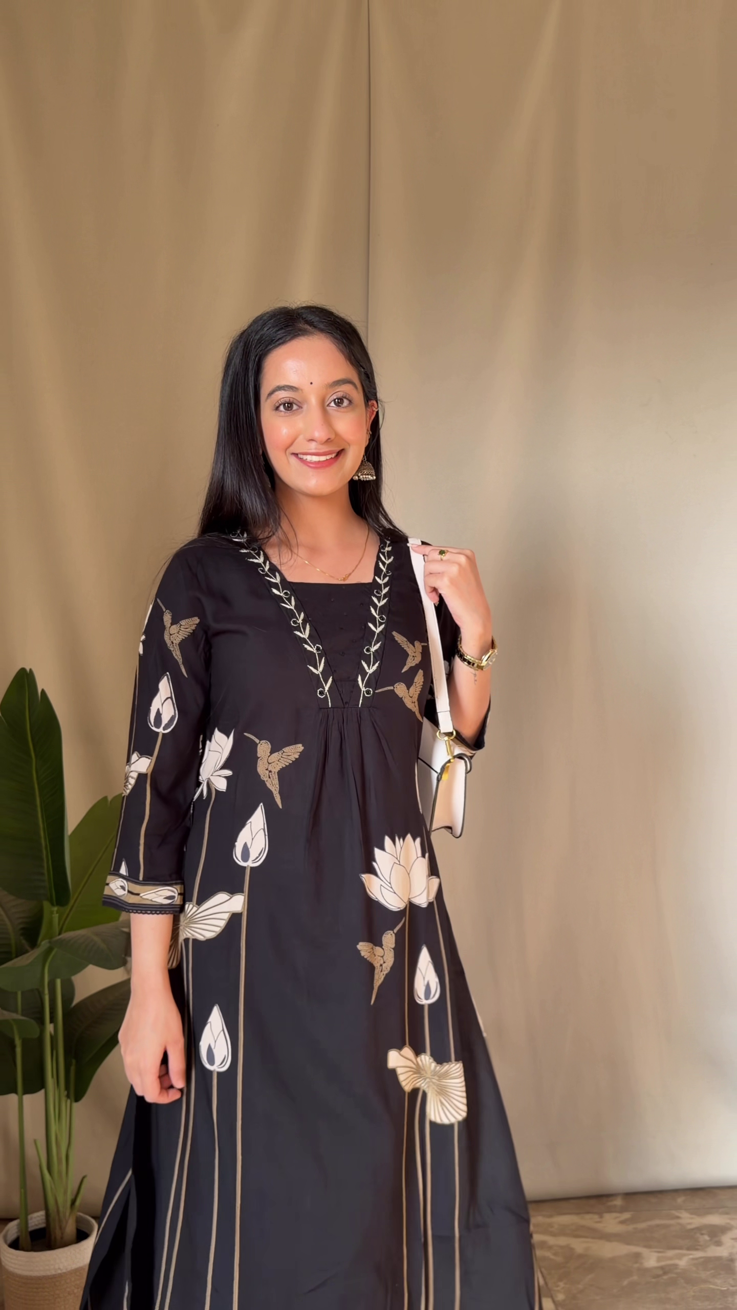 Rust Floral A-Line Kurta