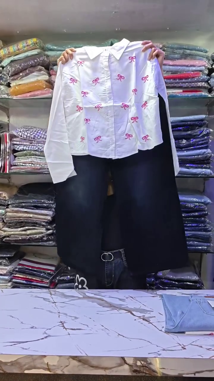 Bow Detail Shirt & Denim Set