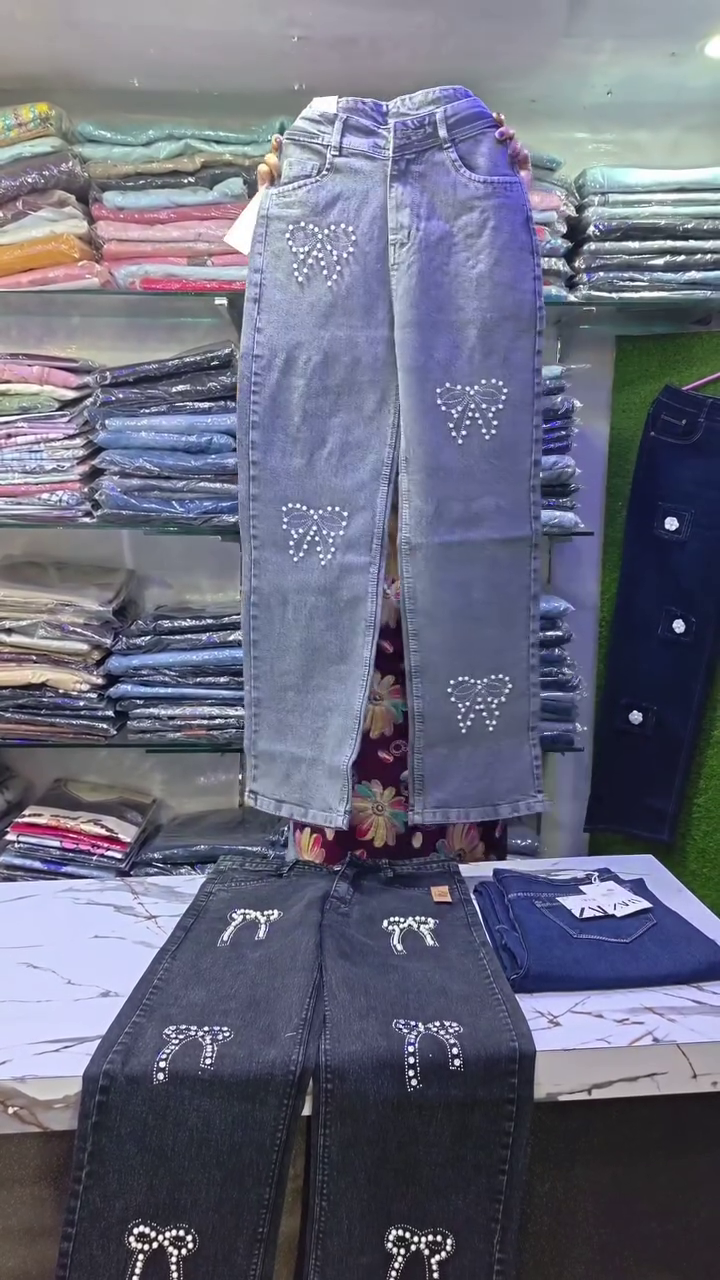 Bow Embellished Denim Jeans