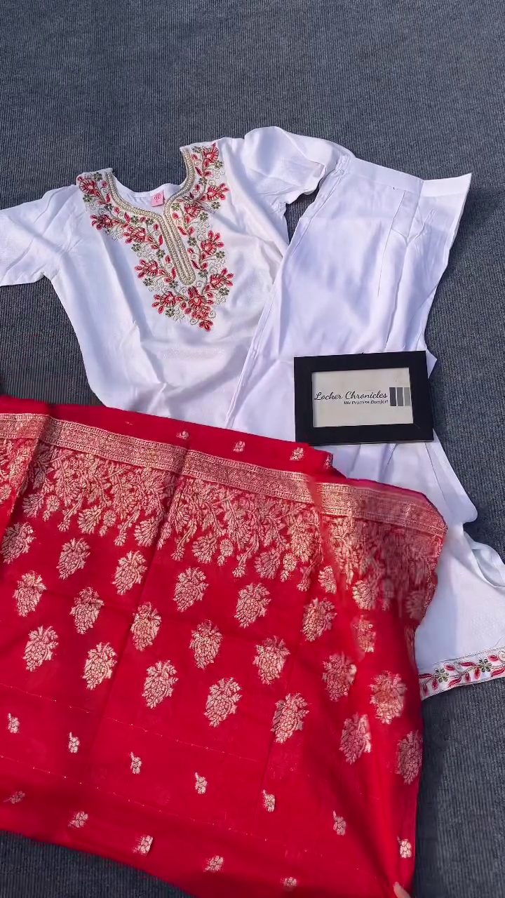 Elegant White & Red Festive Suit Set