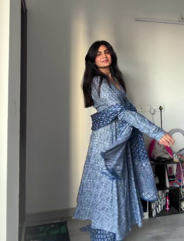 Elegant Blue Printed Anarkali Dress