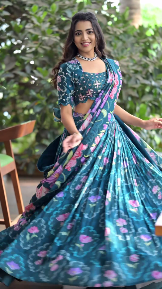 Green Printed Lehenga Set