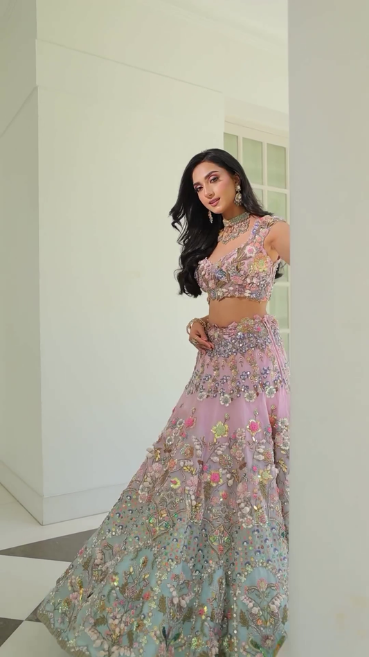 Embroidered Sequinned Semi-Stitched Lehenga & Unstitched Blouse With Dupatta