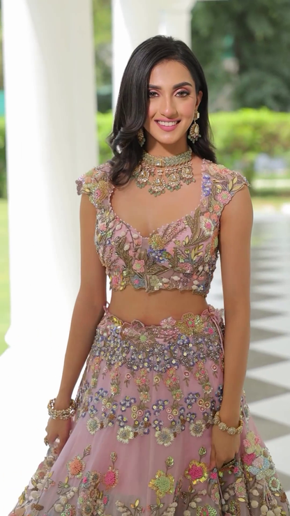 Embroidered Sequinned Semi-Stitched Lehenga & Unstitched Blouse With Dupatta