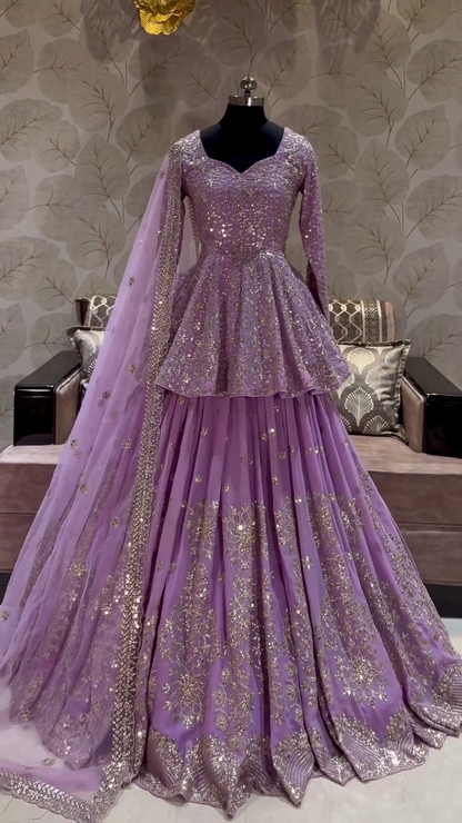 Purple Color Heavy Designer Indo Western Lehenga