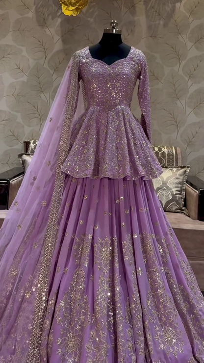 Purple Color Heavy Designer Indo Western Lehenga