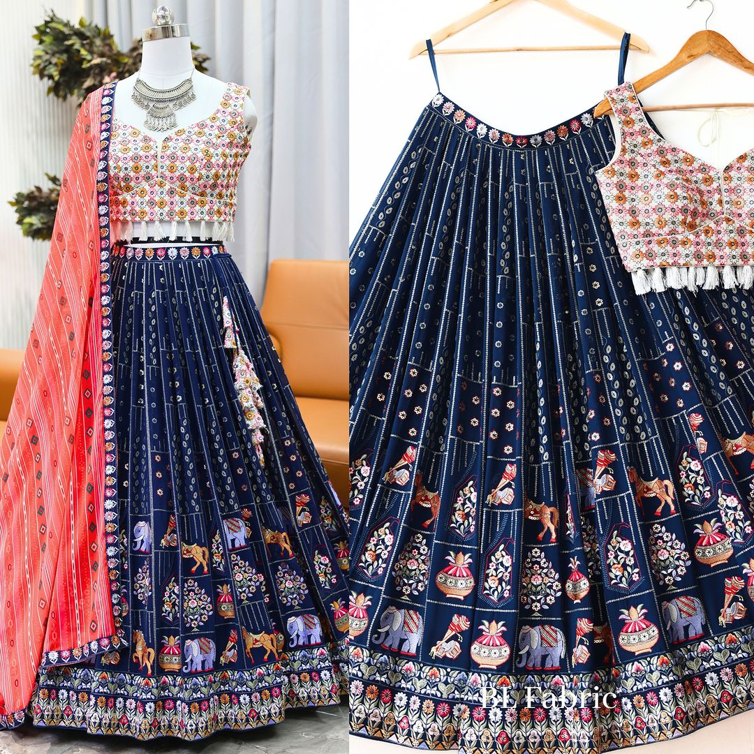 Beautiful Blue Color Sequence Embroidery Lehenga choli for Wedding Function