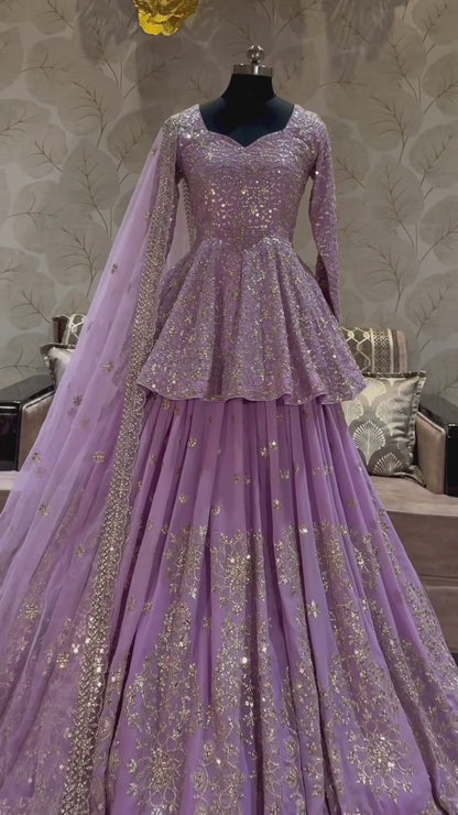 Purple Color Heavy Designer Indo Western Lehenga