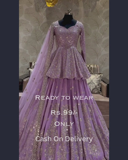 Purple Color Heavy Designer Indo Western Lehenga