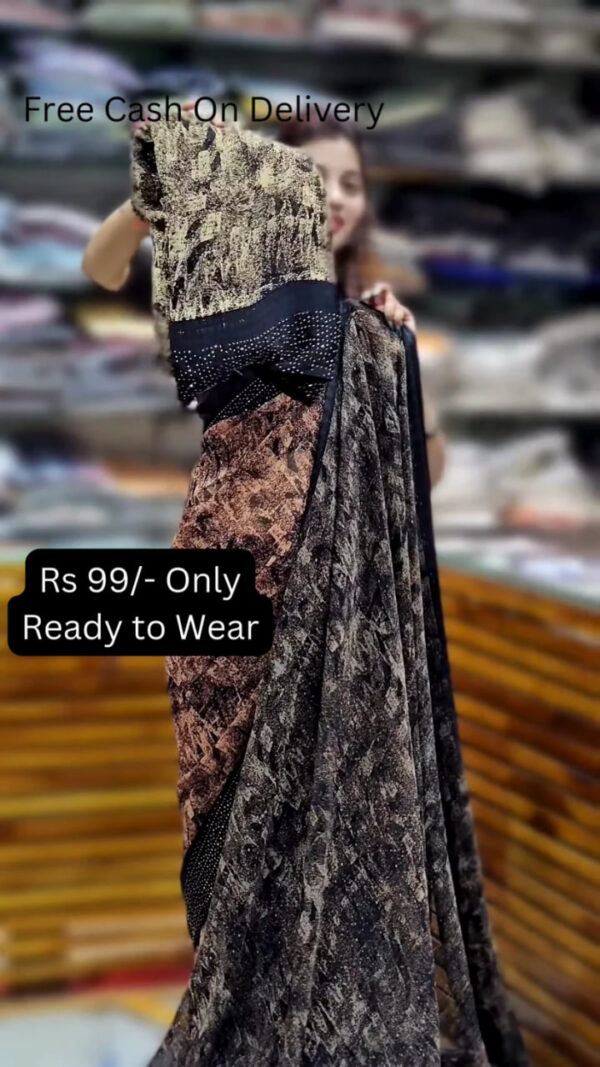 Embellished Sequinned Net Saree And Matching Blouse - Image 4