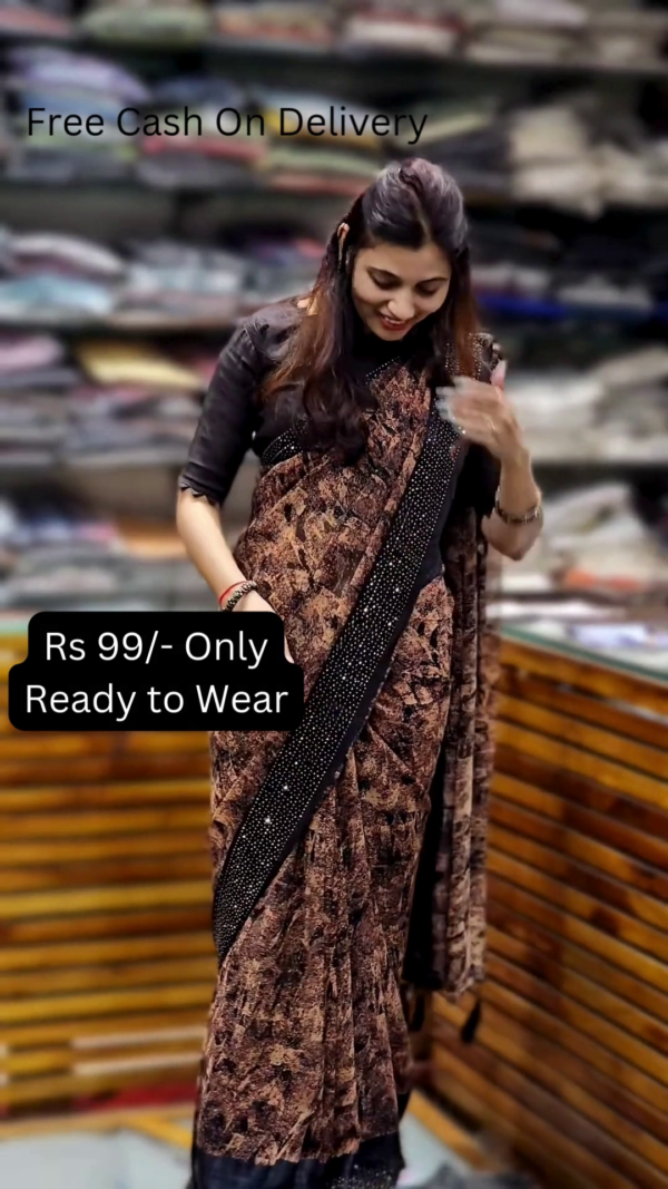 Embellished Sequinned Net Saree And Matching Blouse - Image 3