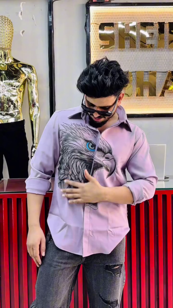 Men’s Fierce Eagle Print Shirt | Lavender Statement Piece | Streetwear Vibe - Image 3