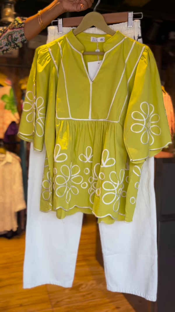 Lime Bloom – Playful Peplum Cotton Set