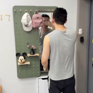 🎒🪞 Small Space, Big Function: Stylish Entryway Pegboard & Hidden Mirror! 🏠✨