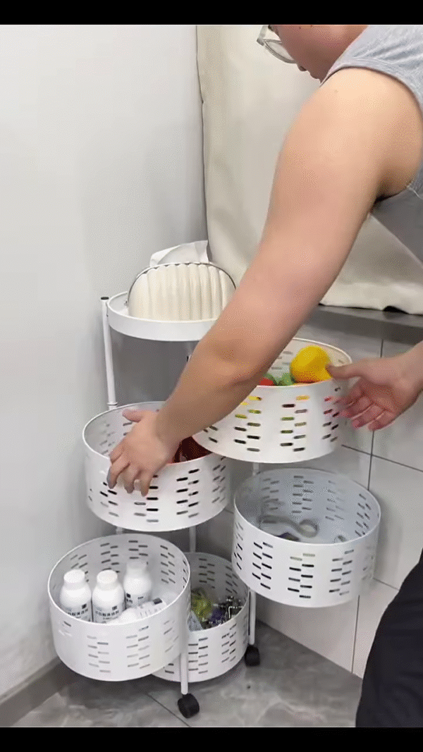 “360° Rotating Storage Rack – Your Home’s Smartest Organizer!”