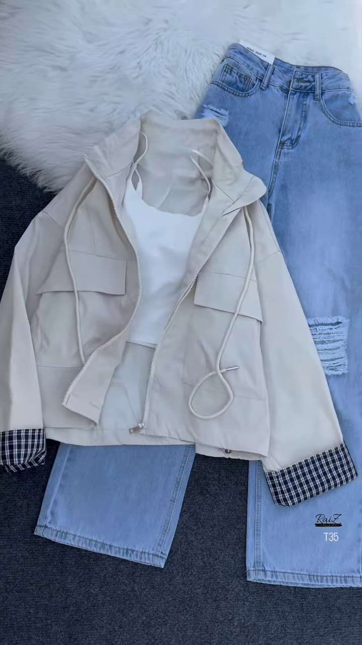 Utility Zip-Up Windbreaker with Straight-Cut Ripped Jeans – Urban Cool Look for Everyday Wear - Image 3