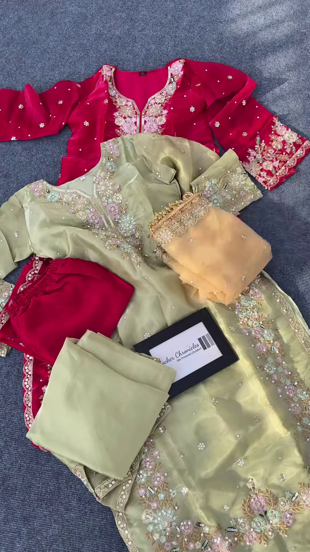 Red Embroidered Party Wear Kurti with Pearl & Mirror Work – Traditional Glam Look for Festive Occasions - Image 2