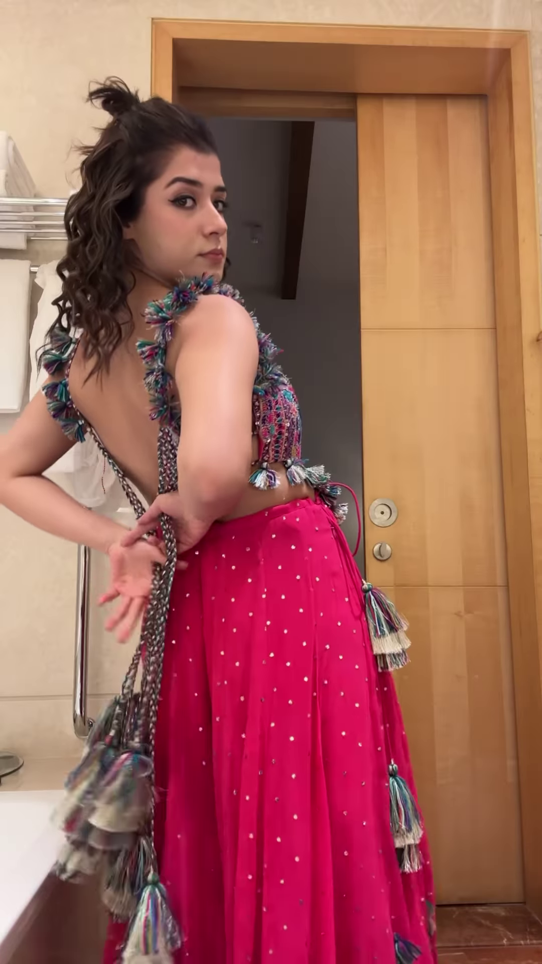 Mirror Work Tassel Embellished Crop Top & Sharara Set – Vibrant Navratri & Garba Look for Festive Nights - Image 3