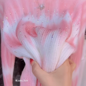 Title: Pink & White Tie-Dye Sweater – Cozy Glam with Shimmer Detailing