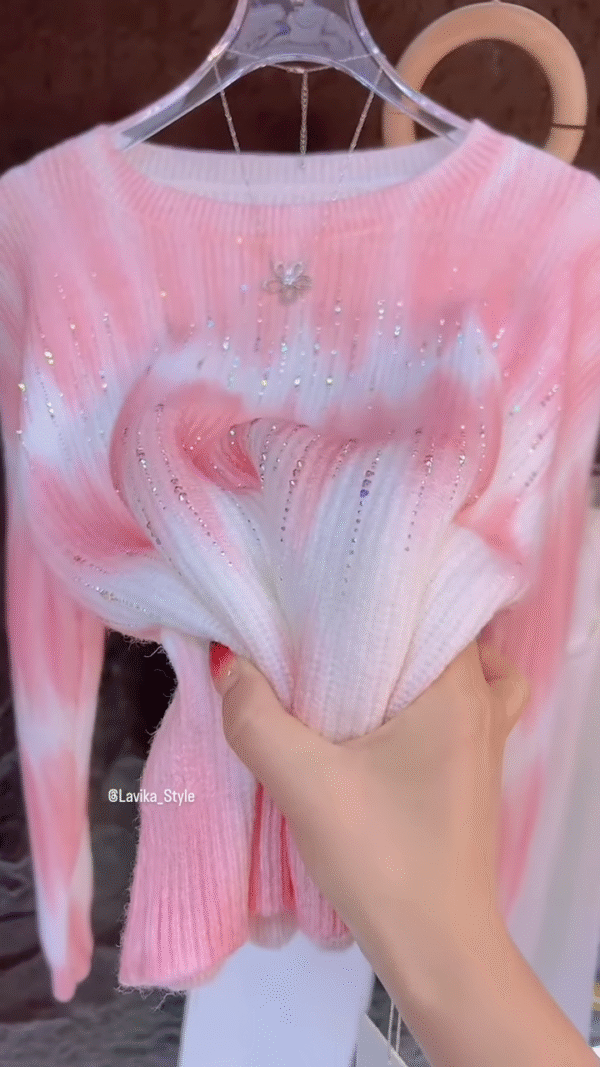 Title: Pink & White Tie-Dye Sweater – Cozy Glam with Shimmer Detailing