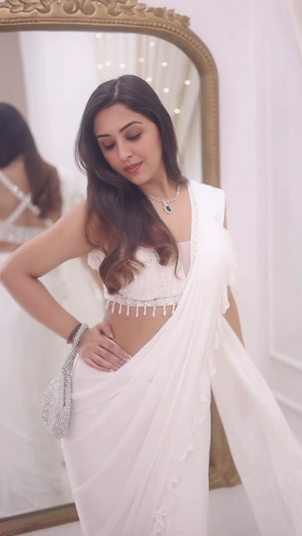 White Silk Ready To Wear Saree With Cut Work Border - Image 3