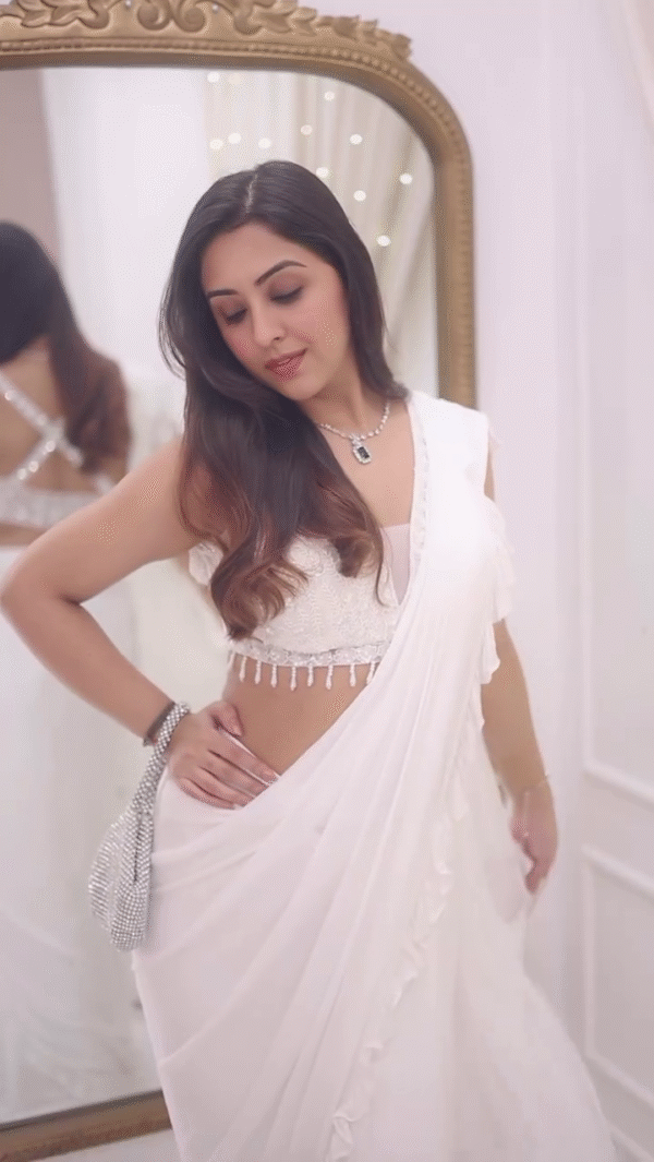 White Silk Ready To Wear Saree With Cut Work Border