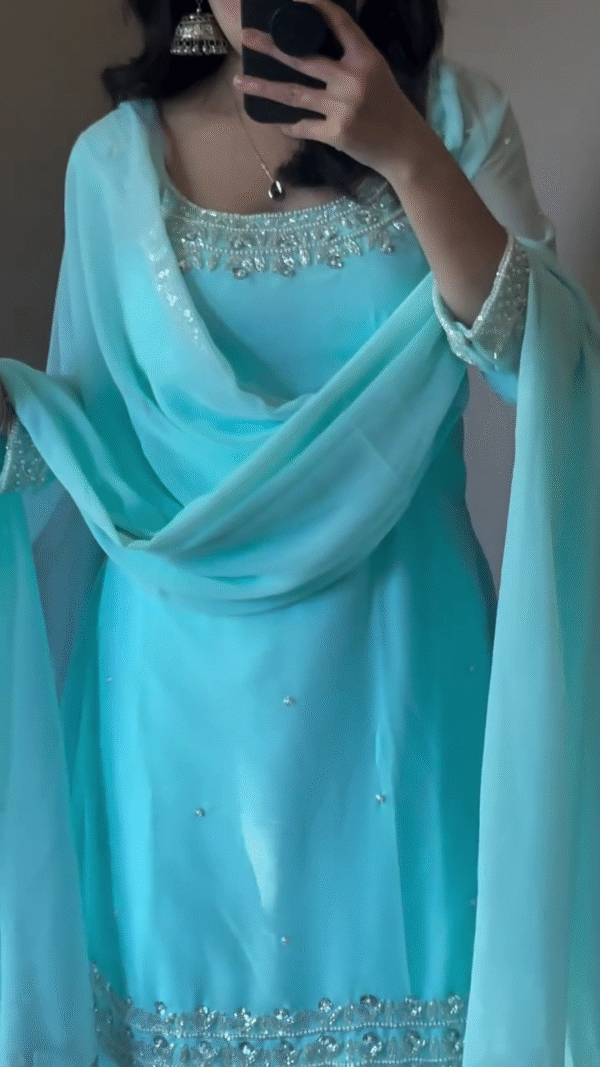New Designer Party Wear Look Heavy Embroidery Work Ready to Wear Stitched Suit - Image 9