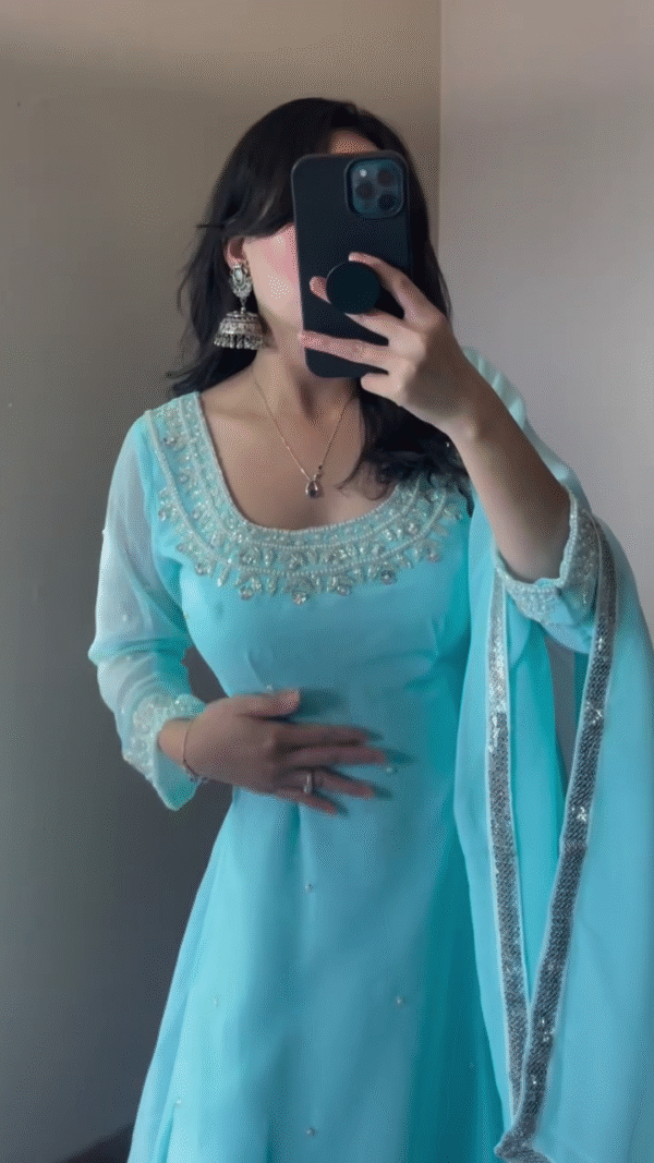 New Designer Party Wear Look Heavy Embroidery Work Ready to Wear Stitched Suit - Image 8