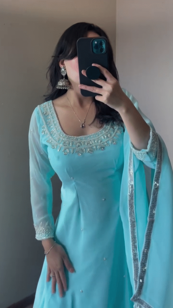 New Designer Party Wear Look Heavy Embroidery Work Ready to Wear Stitched Suit - Image 7