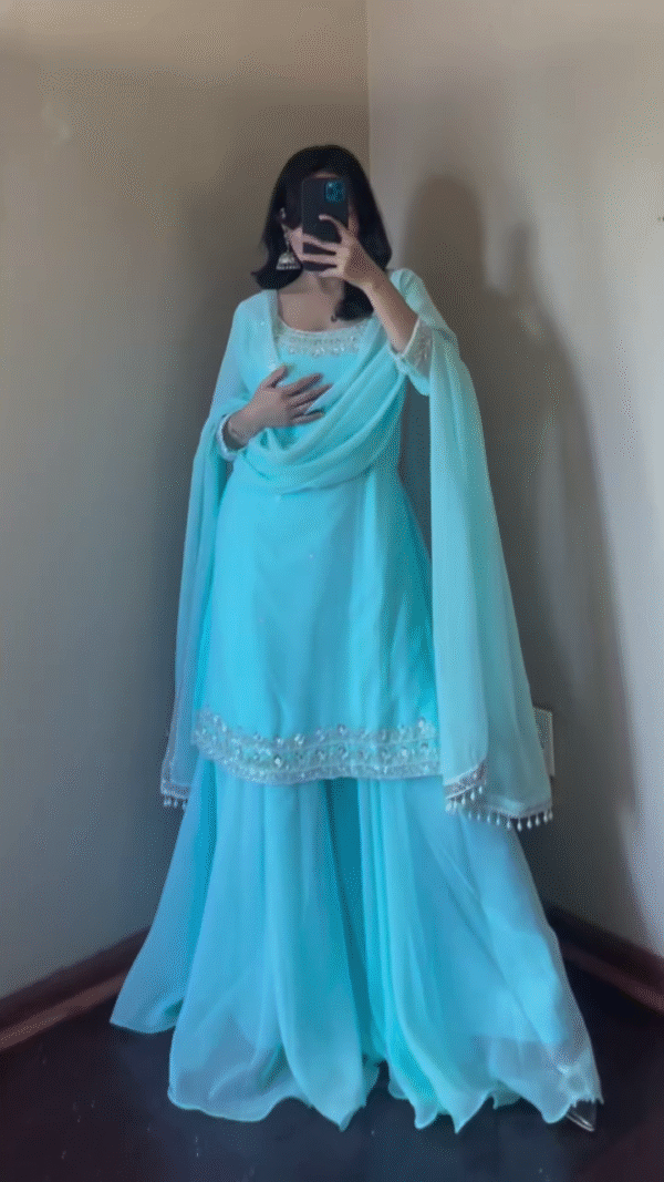 New Designer Party Wear Look Heavy Embroidery Work Ready to Wear Stitched Suit - Image 6