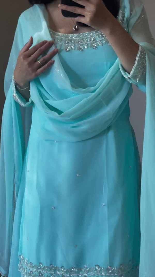 New Designer Party Wear Look Heavy Embroidery Work Ready to Wear Stitched Suit - Image 3